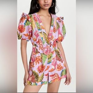 Farm Rio Beaks and Banana ruffled cotton romper